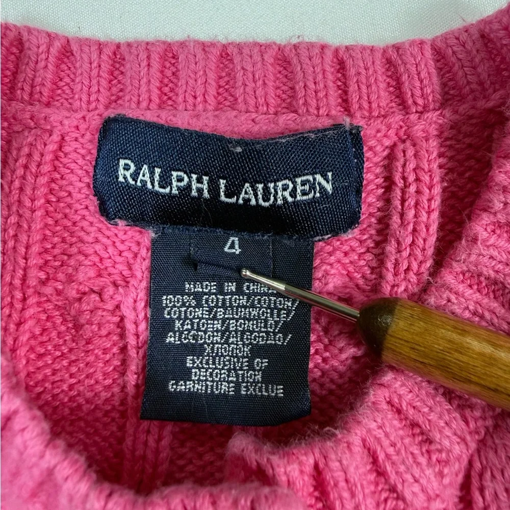 RALPH LAUREN‎ Girls Cable Knit Sweater Ruffle Button Front Size 4 Preppy Classic